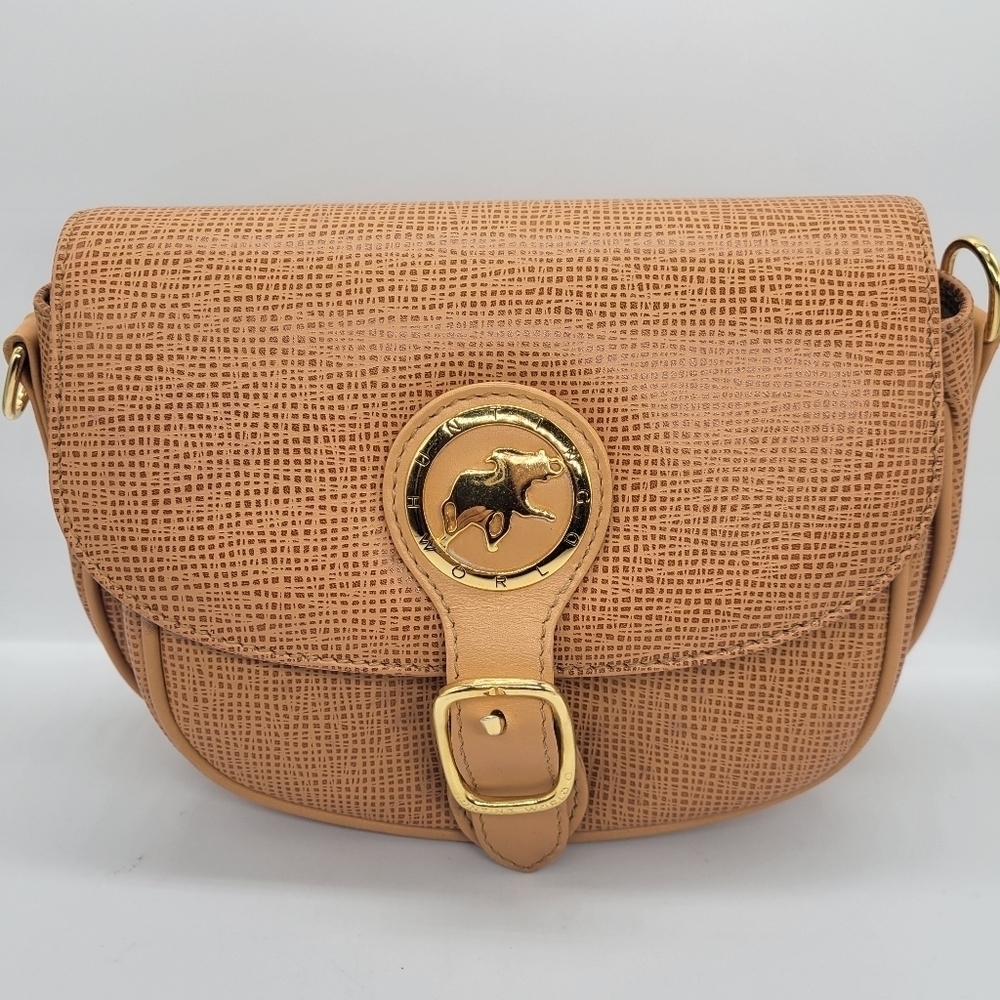 HUNTING WORLD Shoulder Bag Tan Tone Japan Made in Italy "No strap" Excellent